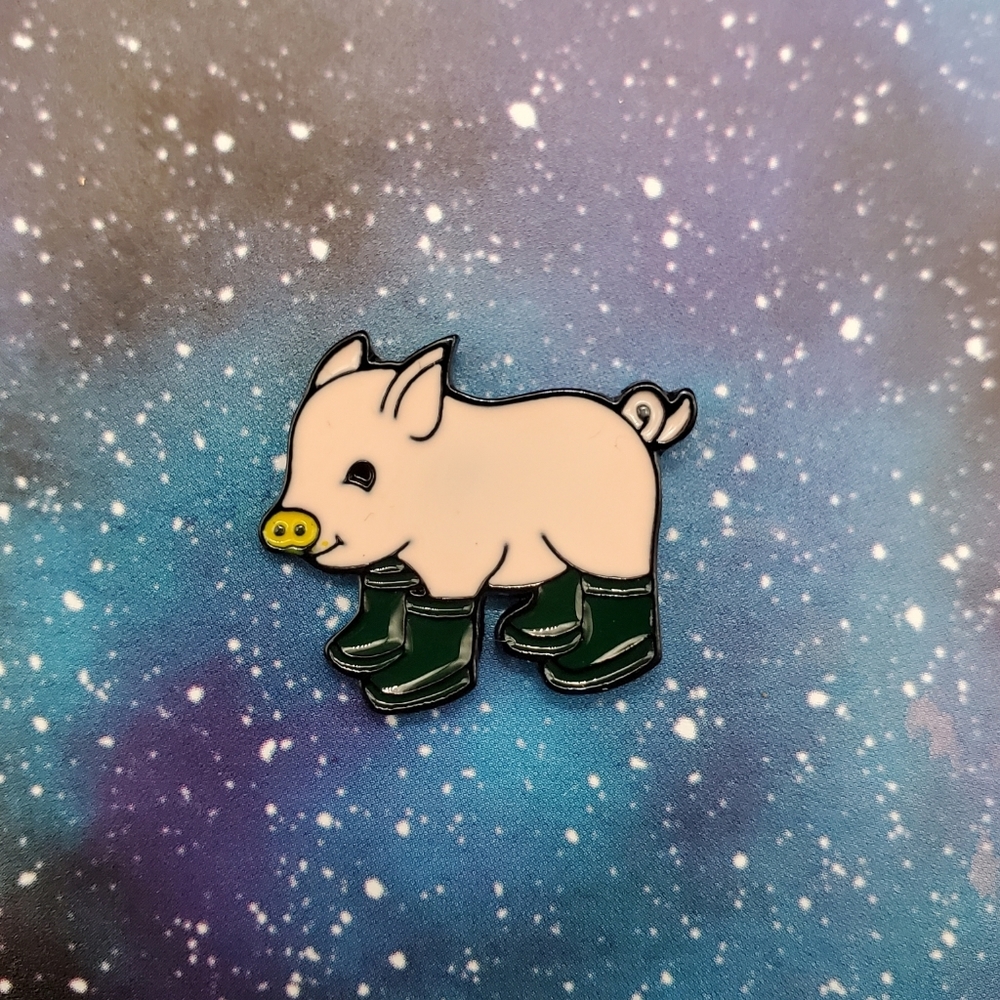 Pig With Green Boots Enamel Pin